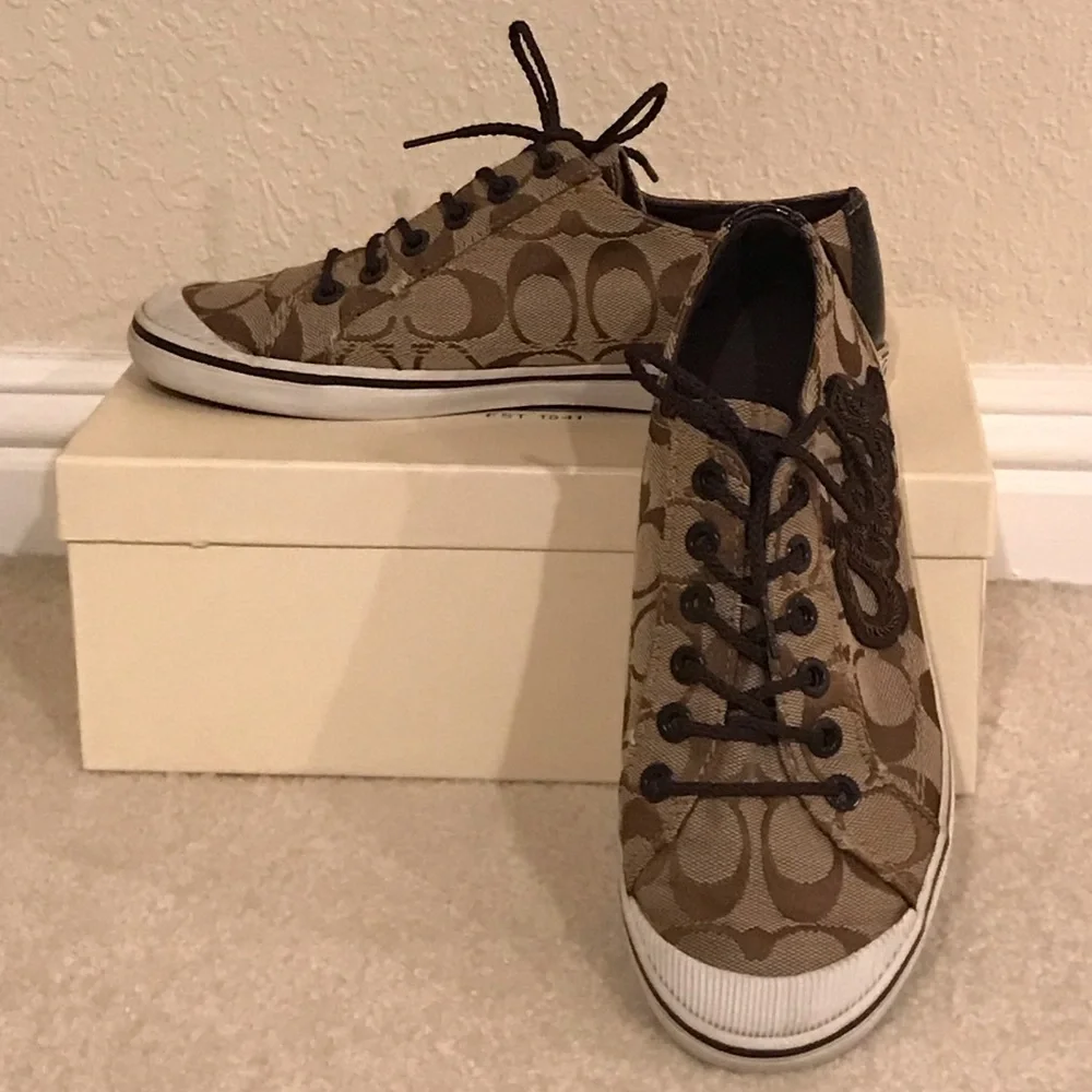 Coach Tan & Brown Signature Canvas Sneakers - Picture 2 of 3